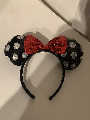 NWOT Disney Parks Minnie Mouse Polkadot Bow Red and Silver Sequined Ears Redesigned Sequin Polka-Dot Minnie Ear Headband at Walt  main image 4