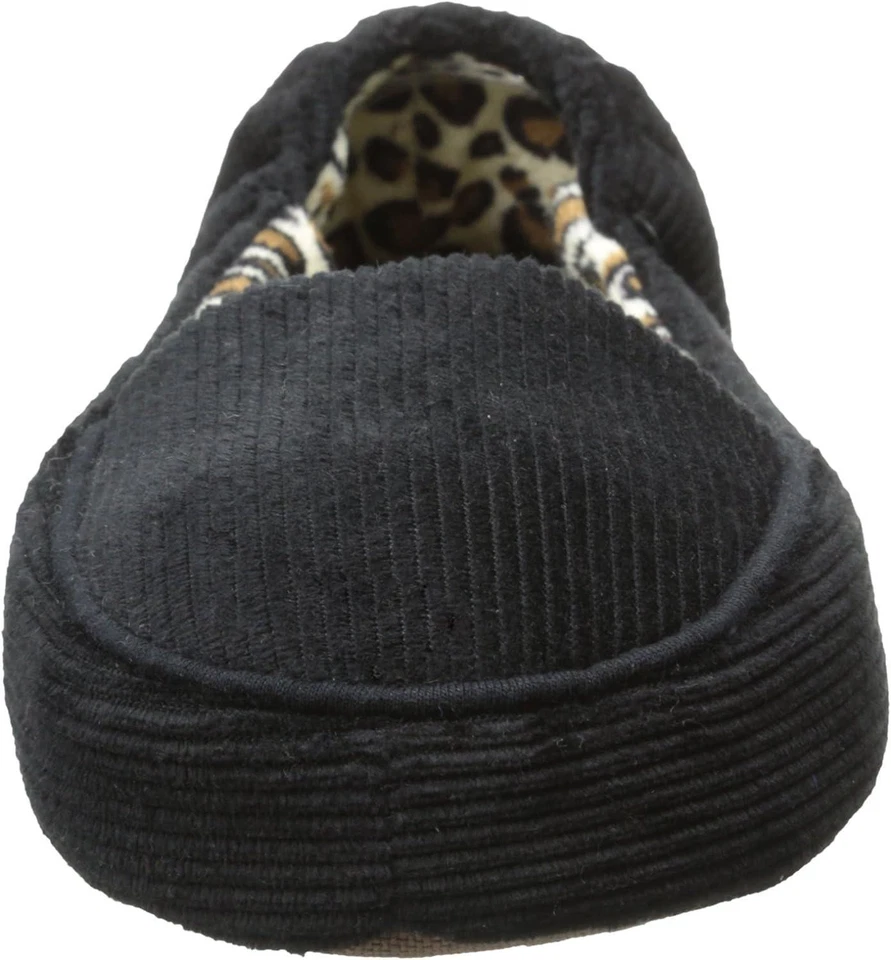 Zapatillas de pana brocada para mujer Hue ESF16071, negro/impresión de leopardo, SM (5-6) Foto 3 de 4