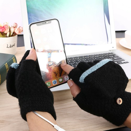 USB Powered Heating Heated Winter Hand Warmer Gloves Washable Unisex Mittens - Picture 5 of 11