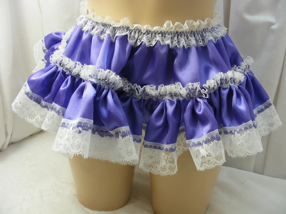 SISSY ADULTO BEBÉ SEXY VESTIDO DE FANTASÍA púrpura SATÉN MICRO MINI FALDA CON VOLANTES 9 LARGO Foto 2 de 3