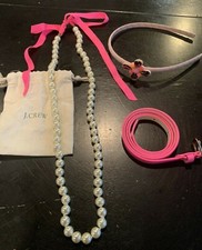 CREWCUTS girls accessories: pink patent belt, faux pearl necklace, headband-EUC
