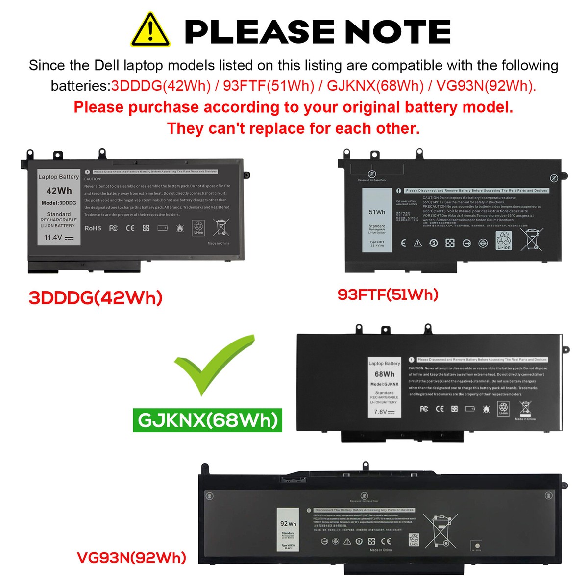 GJKNX Laptop Battery For Dell Latitude 5480 5580 5280 5490 5491
