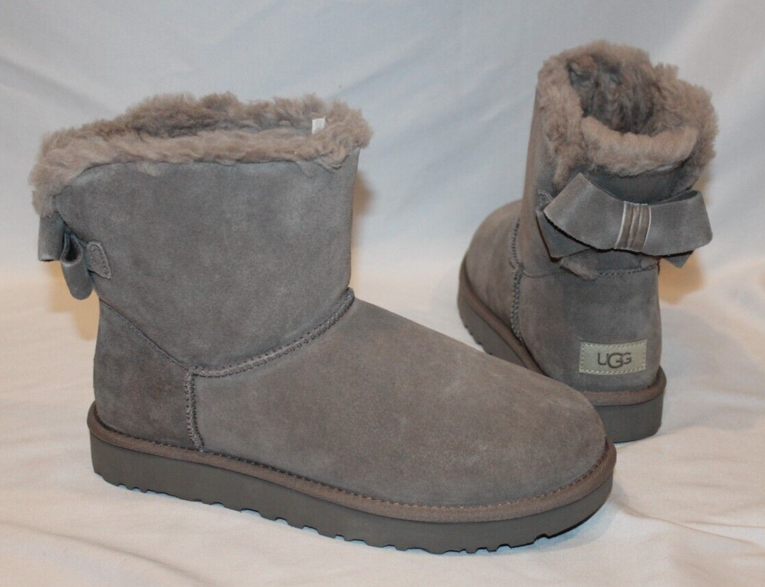 NIB UGG WOMEN'S CLASSIC BAILEY BOW HERITAGE SUEDE SHEARLING BOW