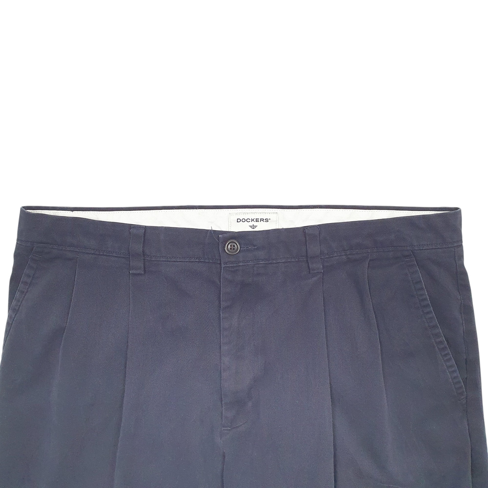 DOCKERS Double Pleated Chino Trousers Cotton Navy Mens W36 L28 image 2