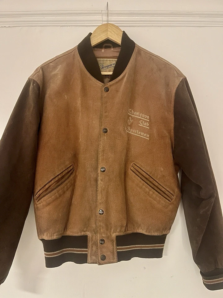 Chevignon Authentic Vintage Leather  Spell out varsity jacket stunning piece - Image 3 of 4