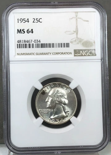 1954 U.S. 25c Washington Quarter Silver Coin NGC MS64