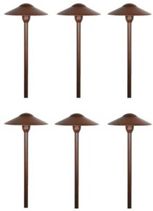 Landscape Low Voltage Lighting - Mushroom Path Light In Rust Finish Set of 6