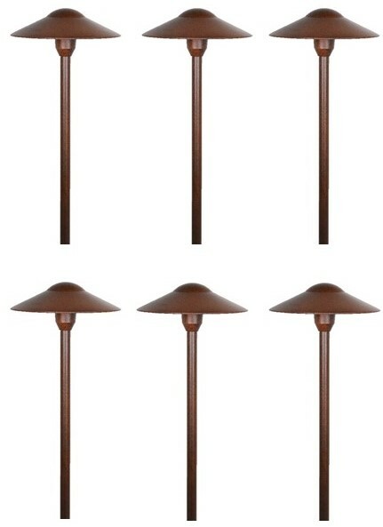 Landscape Low Voltage Lighting - Mushroom Path Light In Rust Finish Set of 6