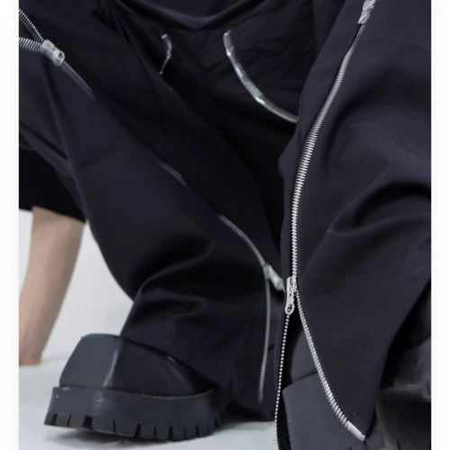 Herren Punk Gothic Cargo Mode Hose Reißverschlüsse Hose Freizeit Locker Weites Bein Hose - Bild 4 von 10