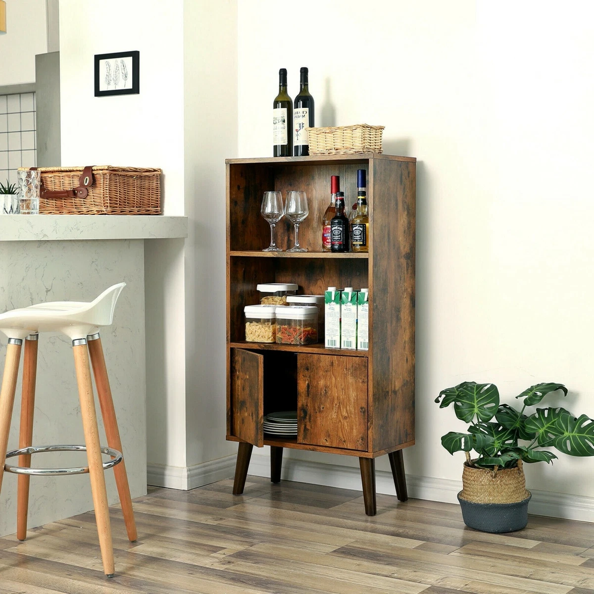 Retro Storage Unit Scandinavian Wood Display Cabinet Living Room