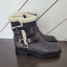 NWOB Steve Madden Brixton-F Lined Black Distressed Leather Buckle Moto Boots 11