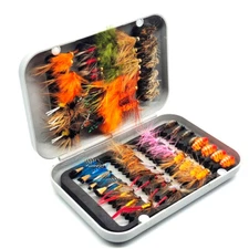 64pcs Fly Fishing Flies Kit for Trout Bass - Dry/Wet Flies,Nymphs,Waterproof Box