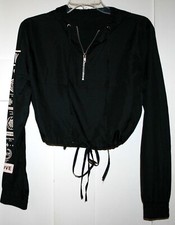 Black Thin Cropped Hoodie Jacket Women's Size Medium