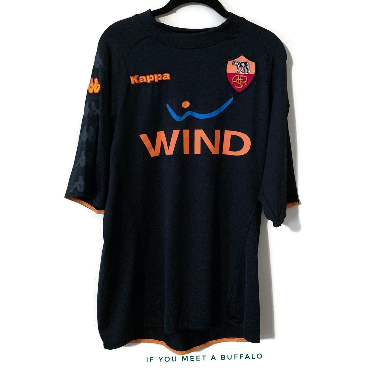Kappa Wind Men's XL Black Jersey Shirt AS Roma ASR Soccer