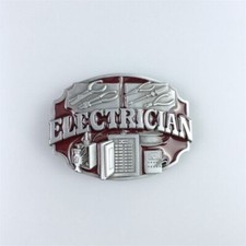 Antique Red Enamel Electrician Trades Tradesman Belt Buckle