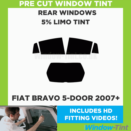 Pre Cut Window Tint for Fiat Bravo 5-door Hatchback 2007+ 5% Limo Black Rear - Picture 2 of 10
