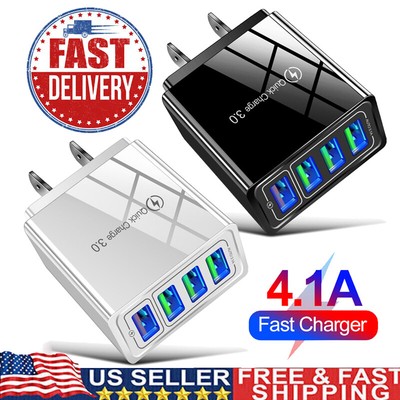 Black US 4 Port Fast Quick Charge QC 3.0 USB Hub Wall Charger Power Adapter Plug