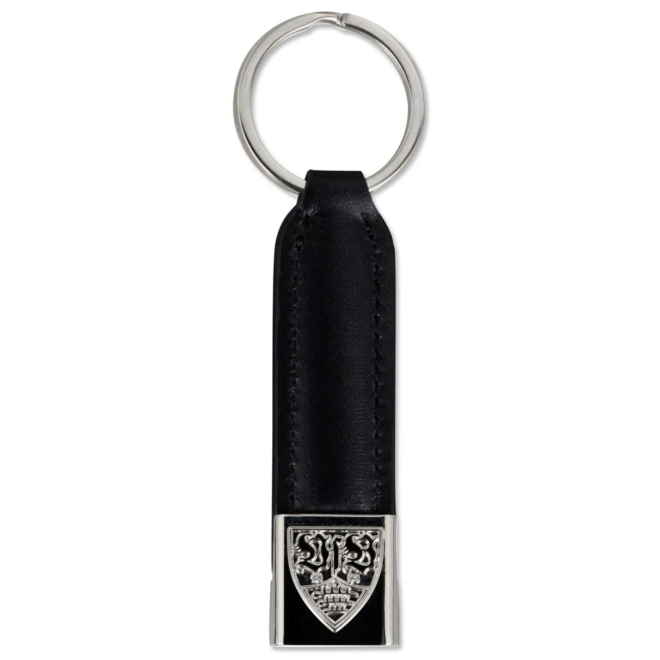 TRADE CON VfB Stuttgart Schlüsselanhänger Lederschlaufe schwarz/silber mit Logo