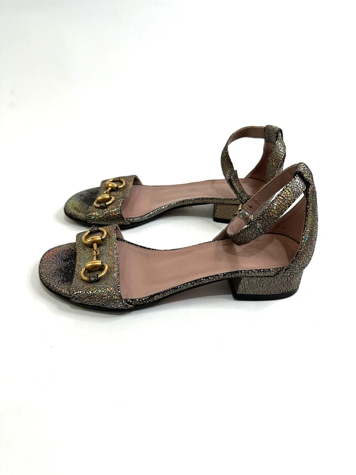 Gucci Multicolor Textured Leather Liliane Horsebit Ankle Cuff Flat Sandals SZ 35 - Image 4 of 4