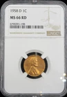 1958 D 1C Lincoln Wheat Cent Penny NGC MS 66 RD