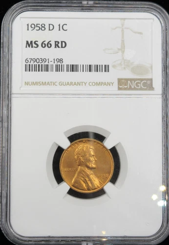 1958 D 1C Lincoln Wheat Cent Penny NGC MS 66 RD