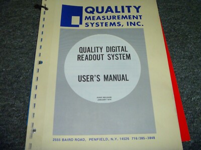 Quality Measurement Systems DIGITAL READOUT Owner Operator User Guide Manual xz