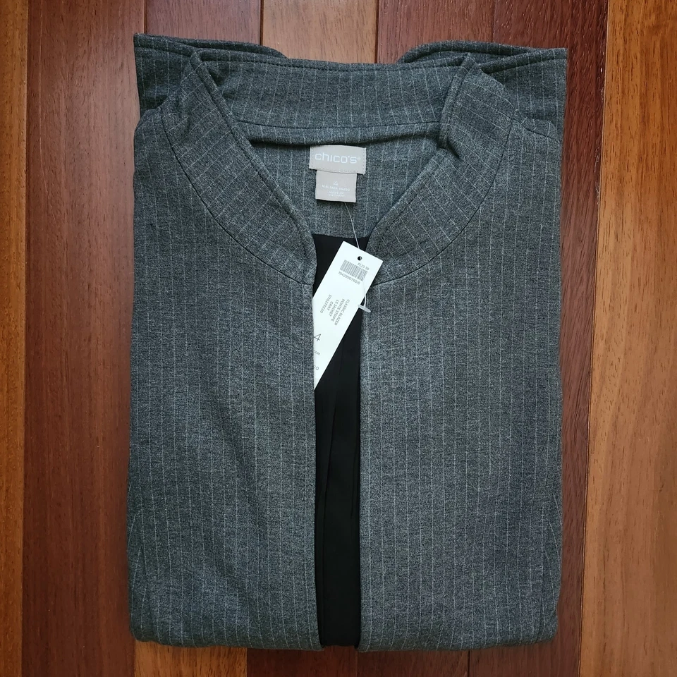 NWT $119 Chico's Ponte Stripe Gray Classic Blazer Long Sleeve Jacket 4, 20/22 - Image 4 of 4