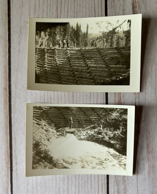 Vintage Snapshot Photo Lot Men Posing By And On Top Of Log Dam