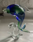 VTG Murano Italy Art Blown Glass Sculpture Cobalt Blue Dolphin/Clear Wave-10"H