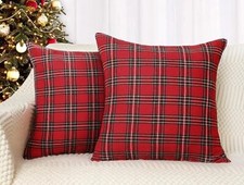 Set of 2 Christmas Scottish Tartan Plaid Throw 18 x 18 inches Red and Green
