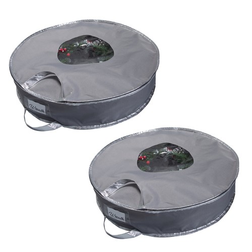 2 Pack 24" Fabric Holiday Wreath Bag, Grey