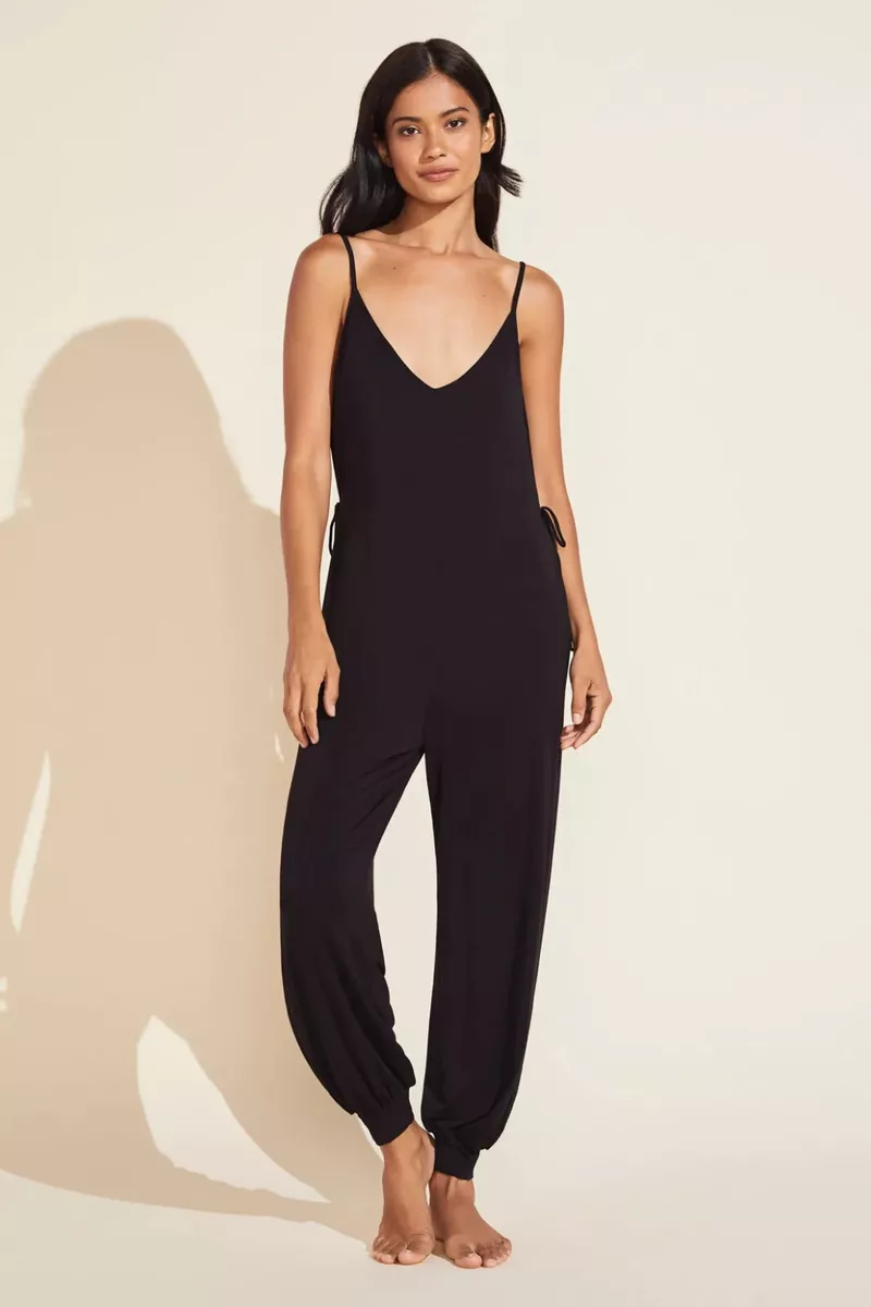 Eberjey L71826 Womens Black Finley Eco Bamboo Jumpsuit Size Large
