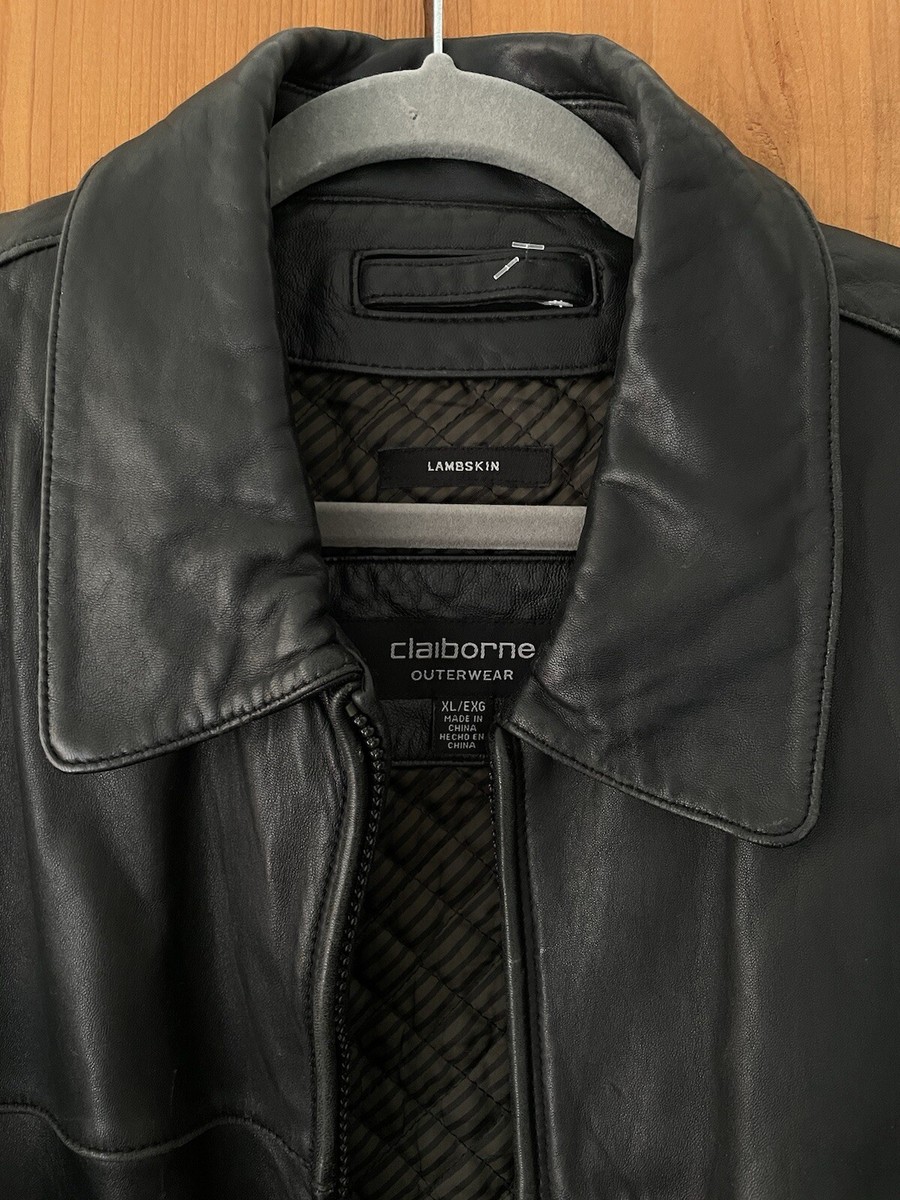 Claiborne Outerwear Lambskin Black Leather Jacket Men Large Full