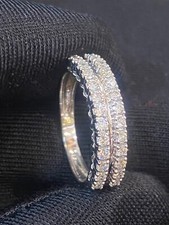 Pave 0.62 Cts Round Brilliant Diamonds 2-Row Anniversary Band Ring In 14K Gold
