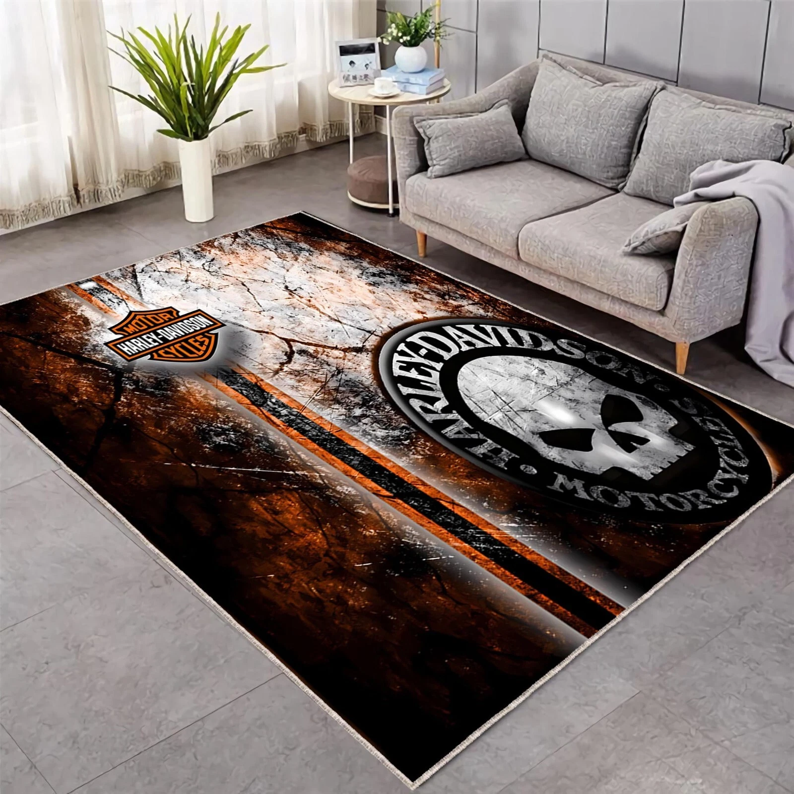 Harley Skull Rug, Harley Motorcycle Rug, American Legend Motorcycle Rug