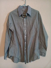 Geoffrey Beene Dress Shirt Men's L 16 1/2 32/33 Gray Button Up Classic Preppy 