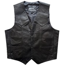 Event Leather Motorcycle Vest Men  s L Black Snaps Pebbled Leather Biker