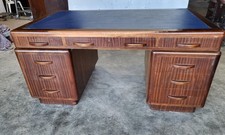 Antique Deco large twin pedestal desk 8 drawers  blue top