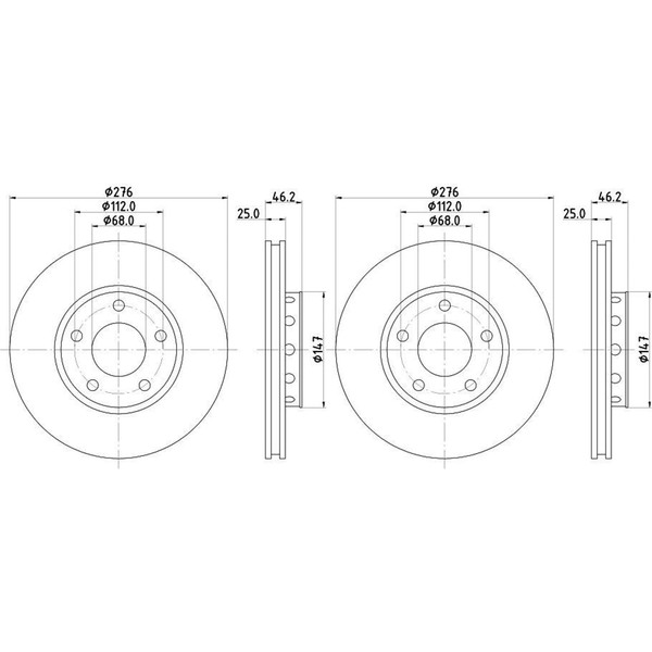 2X Hella Bremsscheiben 276Mm Vorne Passend FüR Audi 100 200 Quattro 53941-image