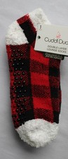 Cuddl Duds Women's Double Layer Lounge Slipper Socks ZG3 Red Plaid Size 4-10 NWT