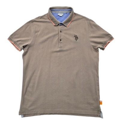 U.S. Polo Assn braunes Baumwoll-Piqué-Poloshirt mit Logo, Größe L