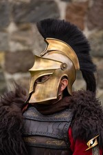 Mittelalter Larp Stahlhelm - Korinthischer Visier Helm mit Federbusch  Epic Armo