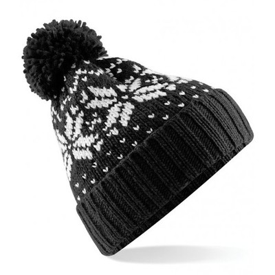 Beechfield Fair Isle Snowstar Golf Beanie - Black/White