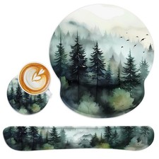 Ergonomic Mouse Pad Set with Wrist Rest, Green Mountain  Forest Ink Style No...