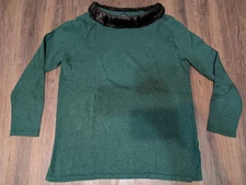 Women’s Preston & York Green Fur Trim Long Sleeve Sweater Size PL Silk/Angora