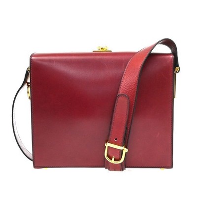 CELINE Logo Ring Box Shoulder Bag Leather Red Italy GHW 38KP612