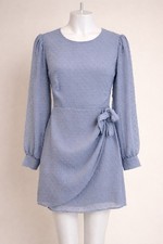 Lulus Women's Blue 3D Embroidered Long Sleeve Wrap Sheath Mini Dress Small