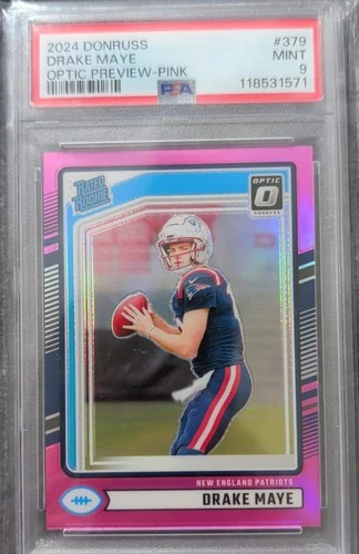 2024 Panini Donruss - Rated Rookie Drake Maye #379 Optic Preview Pink Prizm (RC)