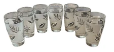 Silver Leaf Frosted Drinking Tumbler Glasses Libbey Libby 5.5" Vintage MCM 7 Pcs