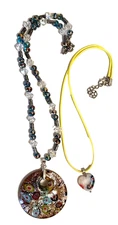 Two Millefiori Murano Style Glass Pendant Necklaces~Beaded~Yellow Cord~Handcraft